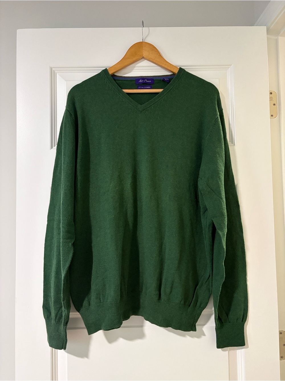 Alan Flusser Forest Green Cotton Cashmere Men's Sweater Holiday Office Wear